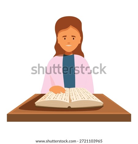 Smiling student reading braille book, enjoying learning and knowledge, equal opportunities in education