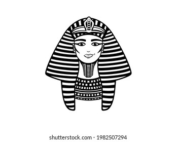 Smiling stylized Egyptian Pharaoh isolated on white