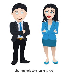 smiling and successful business workforce couple vector characters illustration isolated on white background 