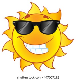 Smiling Summer Sun Cartoon Mascot Character With Sunglasses In Gradient. Vector Illustration Isolated On White Background