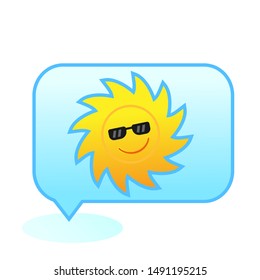 Smiling sun black glasses in a bubble. Symbol of clear weather. Simple vector element.