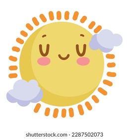 Smiling sun cartoon brings summer fun and happiness icon