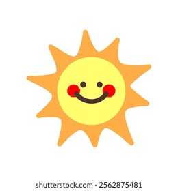 Smiling sun cartoon. Holiday, summertime, vacation, relax, travel, outdoor concepts. Flat decorative vector design isolated illustration.