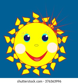 The smiling sun in cartoon style.
