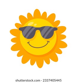 smiling sun cartoon wearing sunglasses summer travel concept protection from sun rays