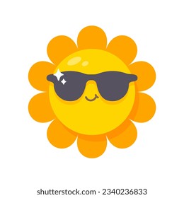 smiling sun cartoon wearing sunglasses summer travel concept protection from sun rays