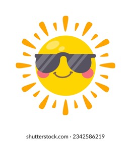 caricatura de sol sonriente con gafas de sol concepto de viaje de verano protección de los rayos de sol