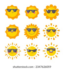 smiling sun cartoon wearing sunglasses summer travel concept protection from sun rays