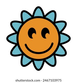 smiling sun character icon illustration. design icon illustration graphic design. Cartoon of a smiling sunflower. Design elements of nature illustration in cartoon style
