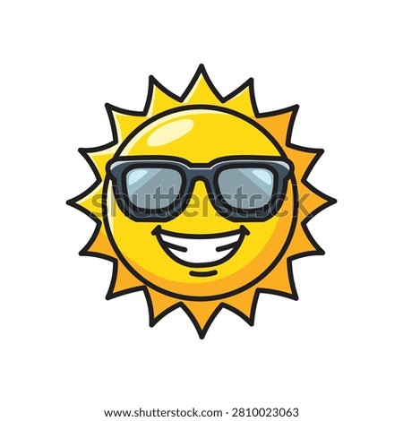 Smiling sun character wearing cool sunglasses isolated on white background for summer design