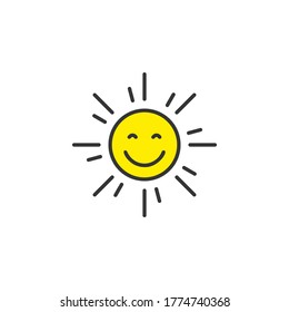 Sol sonriente con ojos cerrados vector de icono.