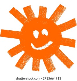 Smiling Sun Crayon Chalk Drawing Vector