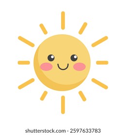 Smiling sun with cute cheeks. Adorable cartoon sun illustration in flat style.