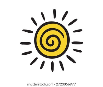 Smiling sun doodle para planejador de escola alegre, ícone colorido bonito, desenhado à mão. Ilustração vetorial.