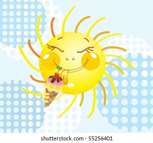 Smiling Sun eating an ice-cream