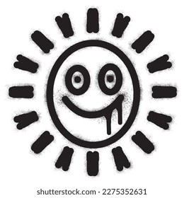 Smiling sun emoticon graffiti with black spray paint