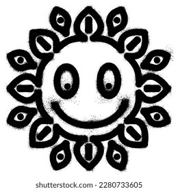 Smiling sun emoticon graffiti with black spray paint