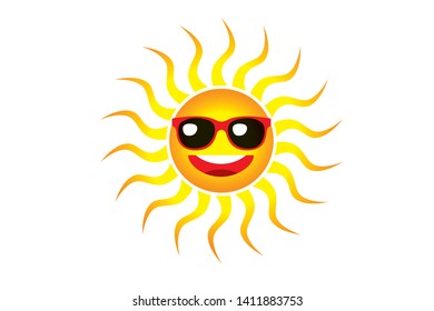 Smiling sun face illustration, summer image, white background, vector data