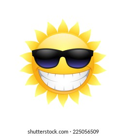 Smiling sun in glasses on a white background