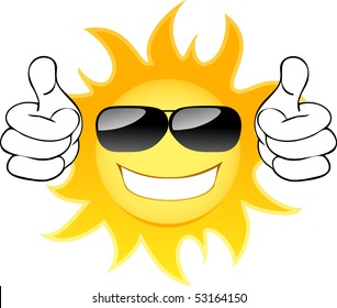 Smiling sun with glasses. Vector illustration