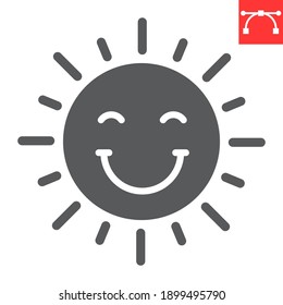 Icono sonriente de glifo solar, Feliz Pascua y vacaciones, icono de vector sonrisa solar, gráficos vectoriales, símbolo sólido de trazo editable, eps 10