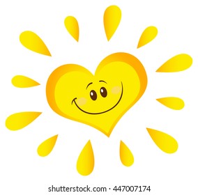Smiling Sun Heart Cartoon Mascot Character In Gradient. Vector Illustration Isolated On White Background