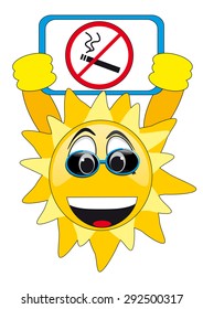 smiling sun holds the banner "no smoking"