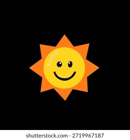 Lächelnde Sonne Symbol in niedlichen flachen Illustration Stil für Dekoration. Perfekt für Kinderdesign, Aufkleber, Wettergrafiken, Bildung und fröhliches Bildmaterial.