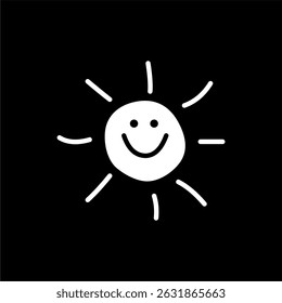 Smiling Sun Icon on Black Background (Ícone sorridente do Sol no plano de fundo preto)
