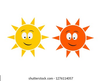 Smiling sun icons. Cartoon smile sun vector set