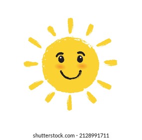 Smiling sun isolated on white background. Sun cartoon character. Vector illustration.