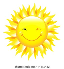 Smiling Sun, Isolated On White Background, Vector Illustration