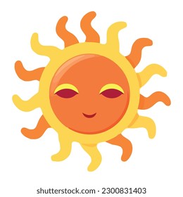 Smiling sun mascot brings cheerful summer fun icon isolated