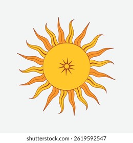 Sol sonriente con elemento de la luna en estilo retro