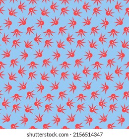 Smiling sun on blue background, simple seamless pattern for textile and wrapping paper design, childish pattern