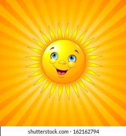 Smiling sun on radial background.
