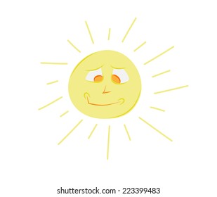 smiling sun on white background, isolated, vector