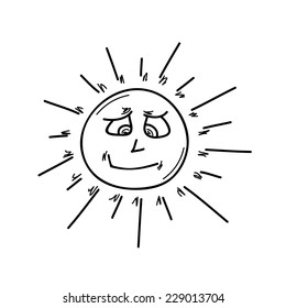 smiling sun on white background, isolated, vector