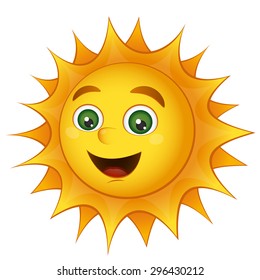 Smiling sun on a white background, vector