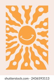 smiling sun organic shapes matisse style, naive art, contemporary background. Happy vector illustration