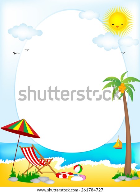 Smiling Sun Palm Tree Sailboat Umbrella Stock Vector Royalty Free