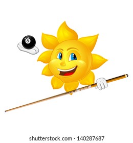 smiling sun is playing billiards