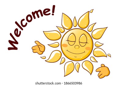 The smiling sun says thanks, vector illustration in a cartoon style, isolated on white background