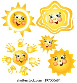 smiling sun set sketch cartoon vector illustration