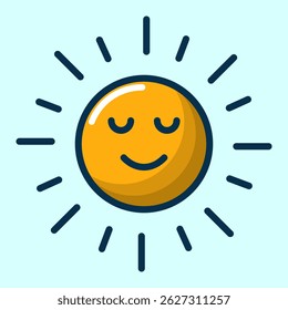 Sol sorridente brilha com desenho animado sereno rosto desenho plano ilustração