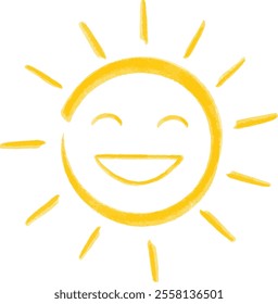 Smiling Sun Sketch Icon. Cute sun icon for template design. Hand drawn sun logo.Sun. Yellow icon on white background. Vector illustration.