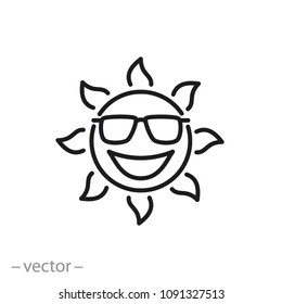 Smiling sun with sunglass character icon, line sign - vector illustration eps10