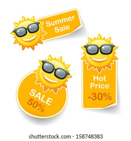 Smiling Sun Sunglasses Discount Price Tags Vector Illustration