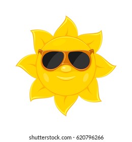 Smiling sun with sunglasses isolated on white background, illustration.