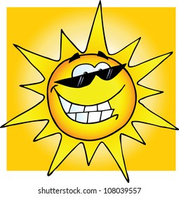 Smiling Sun With Sunglasses .Vector Illustration